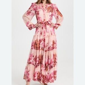 Hemant And Nandita Dali Long Maxi Dress Pink Floral Size Medium
